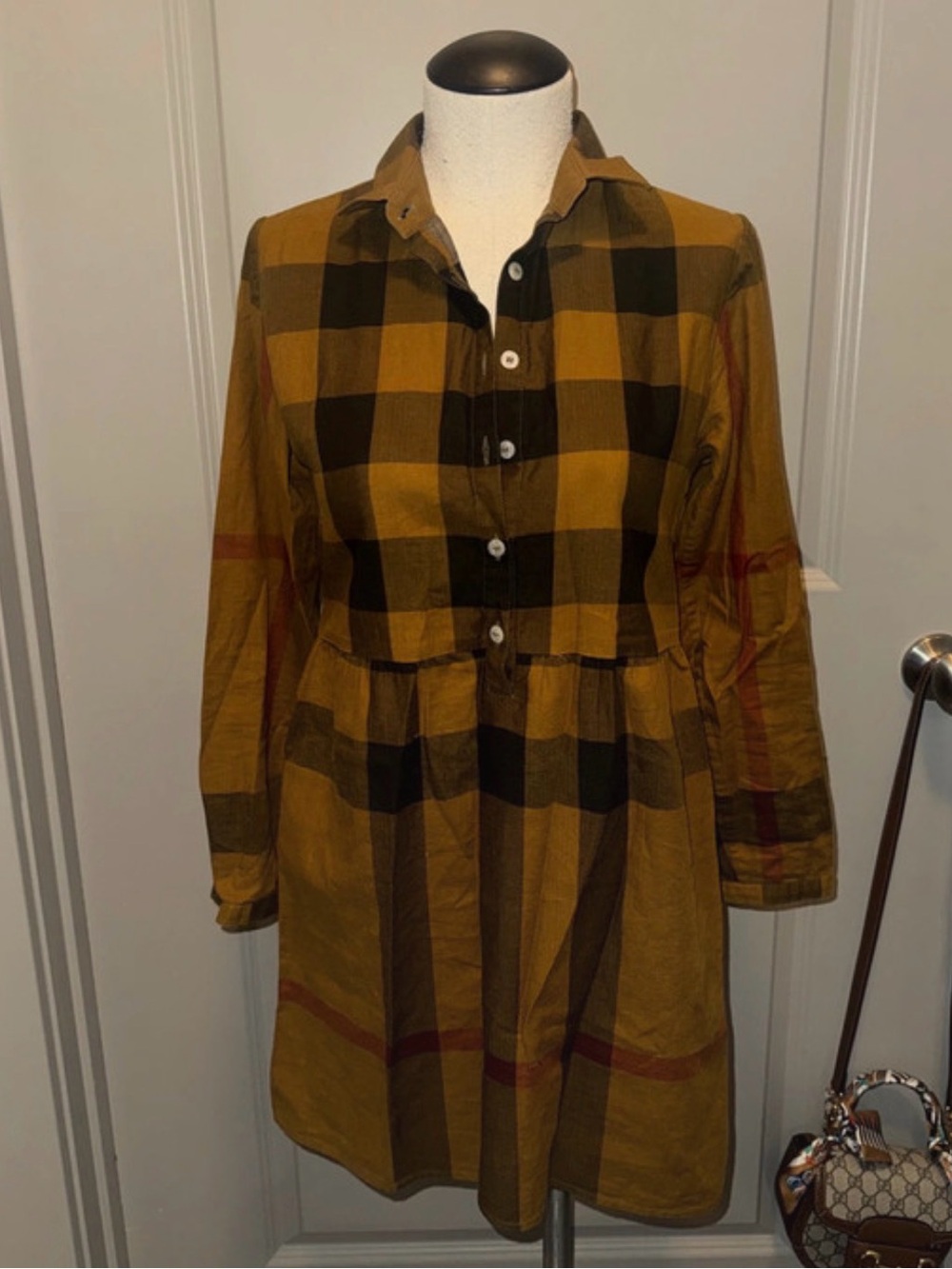 Burberry Check Plaid Long-Sleeve Dress